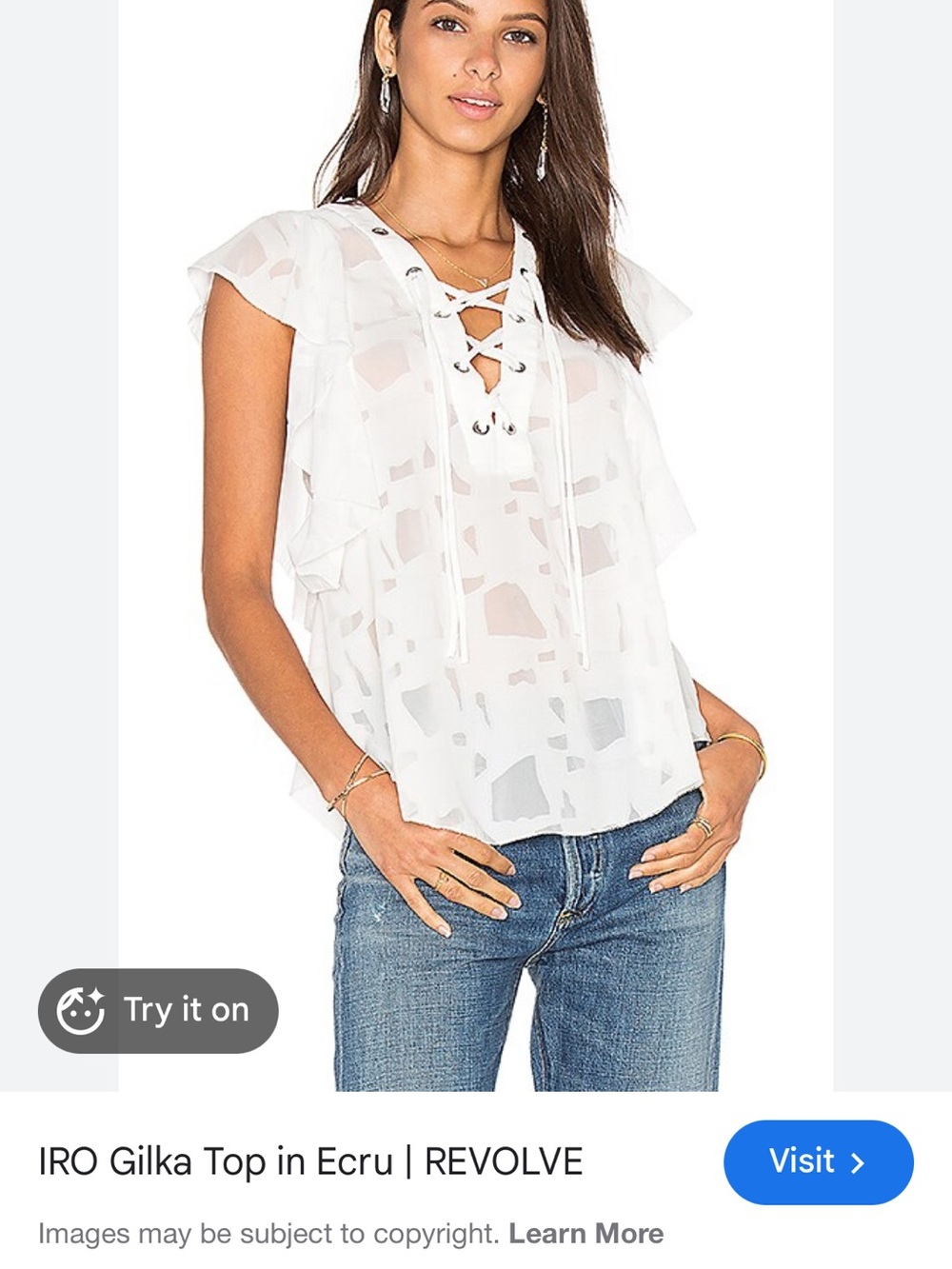 IRO Sheer Lace-Up Flutter Sleeve Top in Ecru